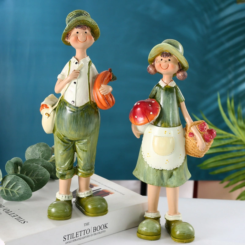 Resin Girl Boy Green Spring Garden Statues Sculptures Garden Decorations Statue