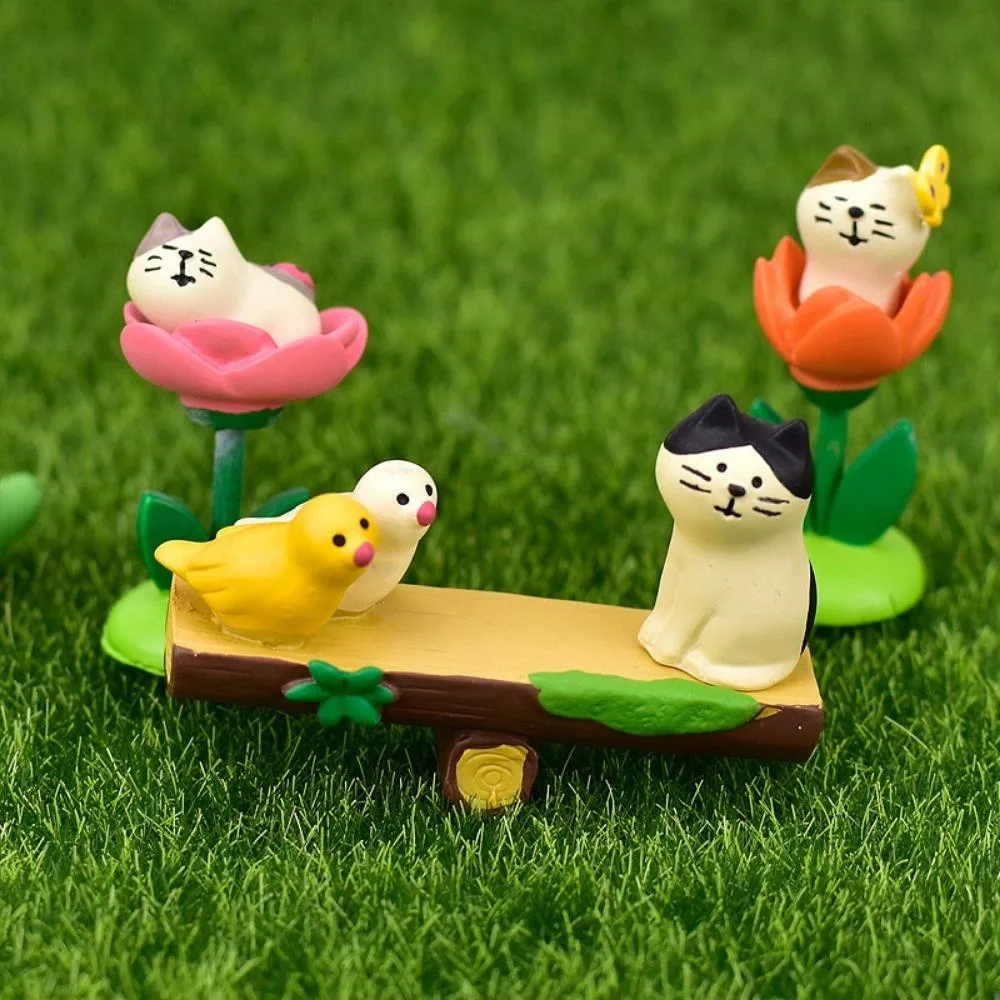 Garden Statue Resin Craft Cute Cat Playing The Seesaw Sculpture Home Decor Wyz21888