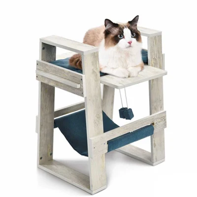 Moderna cuccia per gatti in legno a due piani, mobili per animali domestici, per intrattenimento e riposo