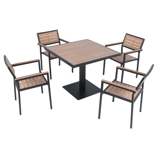 Personalizzazione di base Set di sedie da tavolo da pranzo in legno di plastica con struttura in alluminio da giardino per hotel da 5 pezzi