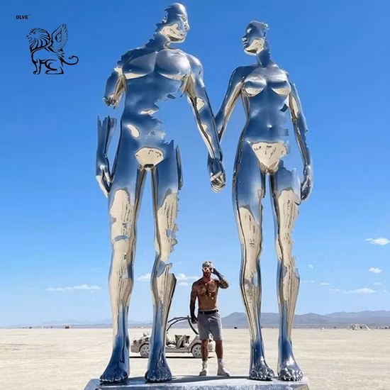 Grandi figure moderne astratte in metallo lucido scultura in acciaio inossidabile statua di coppia enorme personalizzata in fabbrica