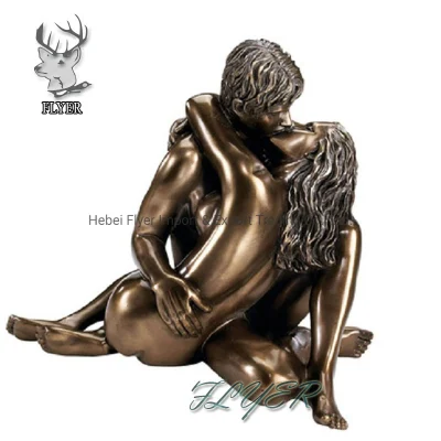 Vendita calda a grandezza naturale Decorazione della casa Scultura in bronzo Coppie nude Scultura Statua Amanti nudi Statua che si bacia