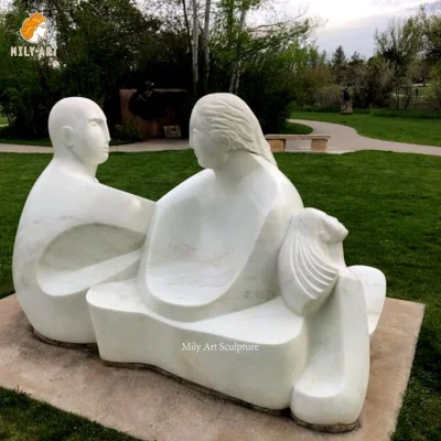 Statua di coppia in marmo astratto bianco in pietra naturale da giardino esterno
