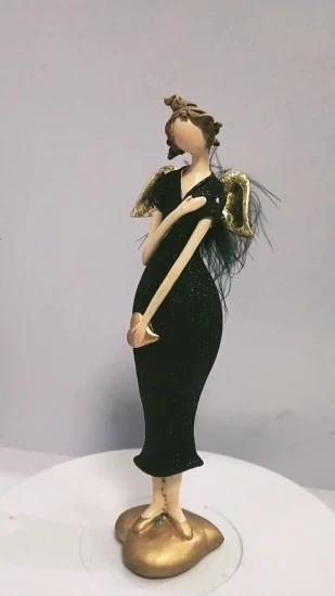 Statua in resina Fata Ragazza senza volto Figurine di angelo nero Ornamento da scrivania femminile