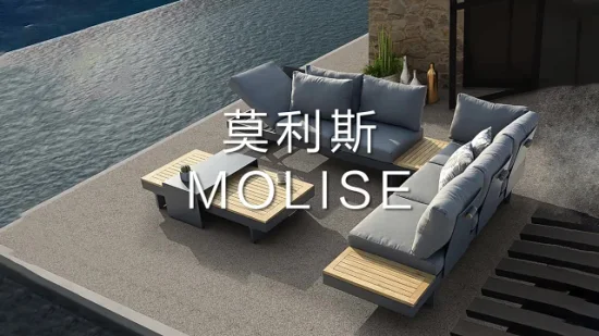2022 Hotel moderno casa patio esterno giardino mobili in legno soggiorno in alluminio teak sedia ad angolo componibile divano mobili in rattan con tavolino laterale