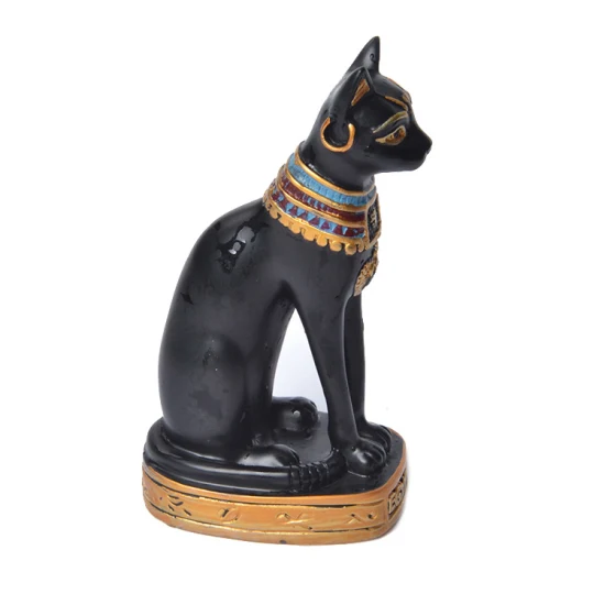 Ornamenti per l'home office Gattino in resina che si allunga Statua di animale gatto nero Scultura in poliresina