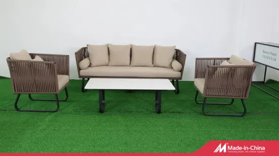 Set di divani da giardino dal design moderno e di lusso, mobili da esterno in legno di teak per patio in alluminio